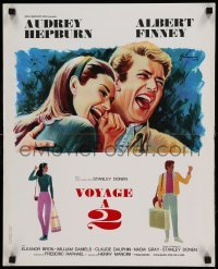 4y397 TWO FOR THE ROAD French 18x22 '67 laughing Audrey Hepburn & Albert Finney by Grinsson!