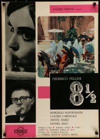 4y456 8 1/2 Italian 19x27 pbusta '63 Federico Fellini classic, women relaxing under umbrellas!