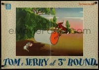 4y476 TOM E JERRY AL 3 ROUND Italian 19x27 pbusta '58 Tom tries to flatten Jerry with roller!