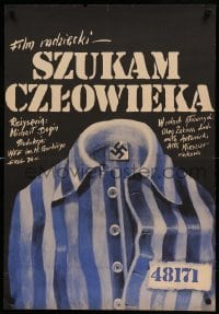 4y916 LOOKING FOR A MAN Polish 23x33 '74 Mikhail Bogin, Erol art of swastika on prison uniform!