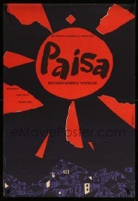 4y945 PAISAN Polish 23x34 '57 classic Roberto Rossellini WWII multi-part movie, Byszewska art!