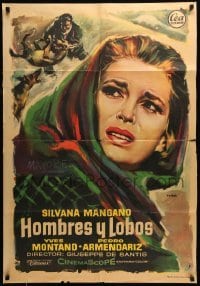 4y302 MEN & WOLVES Spanish '59 Uomini e lupi, close up art of Silvana Mangano by Manno!