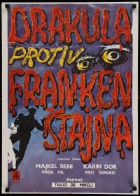 4y114 ASSIGNMENT TERROR Yugoslavian 20x28 '69 Dracula & Frankenstein, bloody title art!