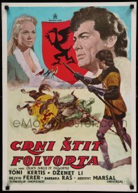 4y116 BLACK SHIELD OF FALWORTH Yugoslavian 20x28 '54 different art of Tony Curtis & Janet Leigh!