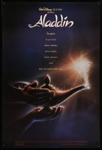 4z534 ALADDIN DS 1sh '92 classic Disney Arabian fantasy cartoon, John Alvin art of magic lamp!