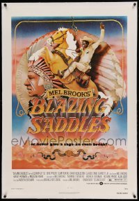 5a015 BLAZING SADDLES linen 1sh '74 Mel Brooks western, Alvin & Goldschmidt art of Cleavon Little!