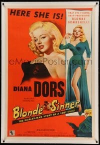 5a018 BLONDE SINNER linen 1sh '56 sexiest eye-filling gasp-provoking blonde bombshell Diana Dors!