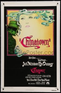 5a041 CHINATOWN linen 1sh '74 art of Jack Nicholson & Faye Dunaway by Jim Pearsall, Roman Polanski