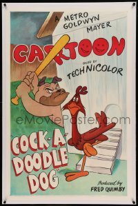 5a044 COCK-A-DOODLE DOG linen 1sh '51 Tex Avery cartoon, art of Spike swinging bat at rooster!