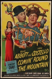 5a046 COMIN' ROUND THE MOUNTAIN linen 1sh '51 hillbillies Bud Abbott & Lou Costello, Dorothy Shay!