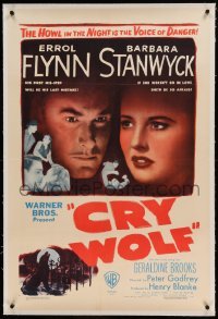 5a051 CRY WOLF linen 1sh '47 Barbara Stanwyck wouldn't be so afraid if she didn't love Errol Flynn!