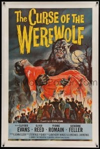 5a052 CURSE OF THE WEREWOLF linen 1sh '61 Hammer, art of Oliver Reed holding victim by Joseph Smith!