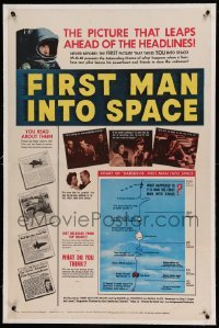 5a078 FIRST MAN INTO SPACE linen 1sh '59 most dangerous & daring mission, cool astronaut images!
