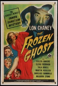 5a090 FROZEN GHOST linen 1sh '44 Lon Chaney Jr, Evelyn Ankers, the newest Inner Sanctum Mystery!