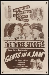 5a094 GENTS IN A JAM linen 1sh '52 Three Stooges Moe, Larry & Shemp head over heels in love!