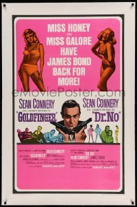 5a099 GOLDFINGER/DR. NO linen 1sh '66 Sean Connery as James Bond + sexy Miss Honey & Miss Galore!