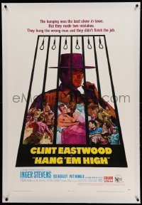 5a109 HANG 'EM HIGH linen 1sh '68 Clint Eastwood, they hung the wrong man & didn't finish the job!