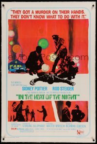 5a129 IN THE HEAT OF THE NIGHT linen 1sh '67 Sidney Poitier, Rod Steiger, Warren Oates, cool art!