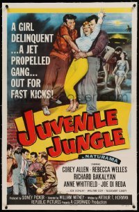 5a140 JUVENILE JUNGLE linen 1sh '58 a girl delinquent & a jet propelled gang out for fast kicks!