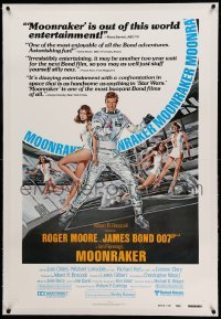 5a168 MOONRAKER linen reviews 1sh '79 Roger Moore as James Bond & sexy space babes by Daniel Goozee!