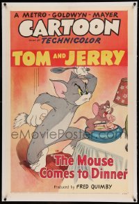 5a170 MOUSE COMES TO DINNER linen 1sh R51 great art of Tom attacking Jerry, who's eating his food!
