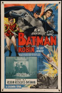 5a176 NEW ADVENTURES OF BATMAN & ROBIN linen chapter 5 1sh '49 art of both stars + both in inset!