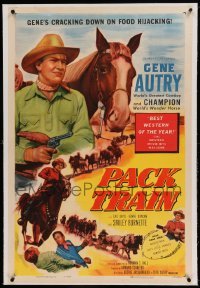 5a186 PACK TRAIN linen 1sh '53 Gene Autry & Smiley Burnette cracks a hijack attack on food train!