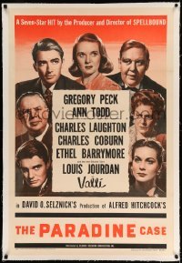 5a188 PARADINE CASE linen 1sh '48 Alfred Hitchcock, Gregory Peck, Ann Todd, Valli & top cast!