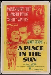 5a193 PLACE IN THE SUN linen 1sh '51 Montgomery Clift, sexy Elizabeth Taylor, Shelley Winters!