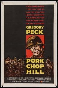 5a198 PORK CHOP HILL linen 1sh '59 Gustav Rehberger art of Korean War soldier Gregory Peck!