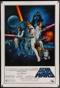 5a255 STAR WARS linen style C int'l 1sh '77 George Lucas sci-fi epic, art by Tom William Chantrell!