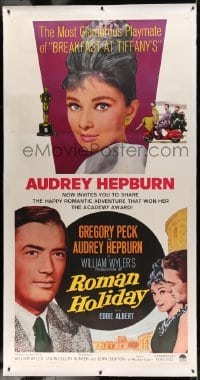 5b053 ROMAN HOLIDAY linen 3sh R62 beautiful Audrey Hepburn & Gregory Peck, Vespa, William Wyler!
