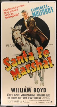 5b054 SANTA FE MARSHAL linen 3sh '39 best art of William Boyd as Hopalong Cassidy on his horse!