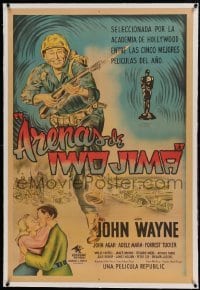 5b111 SANDS OF IWO JIMA linen Argentinean '50 great artwork of World War II Marine John Wayne!