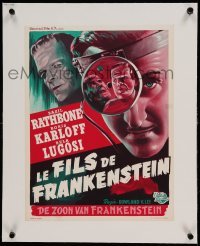 5b127 SON OF FRANKENSTEIN linen Belgian R50s art of monster Boris Karloff, Bela Lugosi & Rathbone!