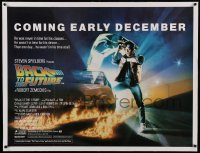 5b132 BACK TO THE FUTURE linen advance British quad '85 Drew art of Michael J. Fox & Delorean, rare!