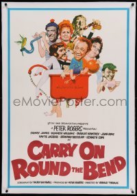 5b140 CARRY ON ROUND THE BEND linen English 1sh '71 Sidney James, wacky Renato Fratini art of cast!