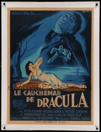 5b147 HORROR OF DRACULA linen French 24x32 '59 different Noel art of vampire Christopher Lee, rare!