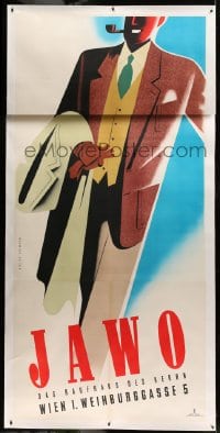 5b029 JAWO linen 47x99 Austrian advertising poster '40s Hofmann art of man in suit w/ coat & pipe!
