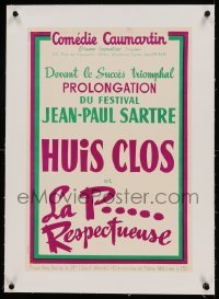 5b163 PROLONGATION DU FESTIVAL JEAN-PAUL SARTRE linen 16x23 French stage poster '53 Huis Clos+more!