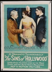 5b164 SINS OF HOLLYWOOD linen 28x39 stage poster '22 truth about the stars' inner lives, cool art!
