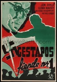 5b106 INVISIBLE AGENT linen Swedish '45 different art of Peter Lorre over silhouette & Nazis!