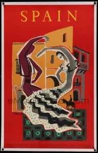 5b177 SPAIN linen 24x39 Spanish travel poster '53 wonderful art of dancers by Bernard Villemot!