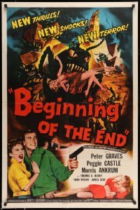 5c023 BEGINNING OF THE END 1sh '57 Peter Graves & pretty Peggie Castle, giant grasshopper sci-fi!