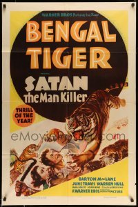 5c024 BENGAL TIGER 1sh '36 cool art of Barton MacLane, June Travis & Satan the Man Killer!