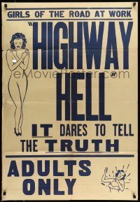 5c178 HITCHHIKE TO HELL 1sh R40s girls of the road at work, sexy art, Highway Hell, rare!