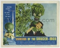 5c138 INVASION OF THE SAUCER MEN LC #5 '57 fantastic close up of cabbage head alien choking guy!