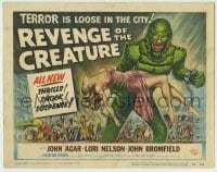 5c117 REVENGE OF THE CREATURE TC '55 great art of the monster holding sexy girl by Reynold Brown!