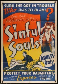 5c190 SINFUL SOULS 1sh '40s sure she got in trouble, but who was to blame, great artwork!