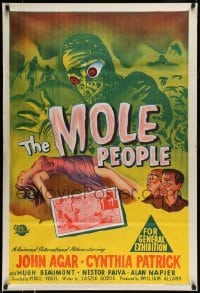 5d201 MOLE PEOPLE Aust 1sh '56 great artwork of the underground monster over unconscious woman!
